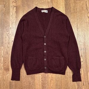 Vintage 50s 60s Ballantyne Peebles Cashmere Burgundy Cardigan Sweater Mens S 40